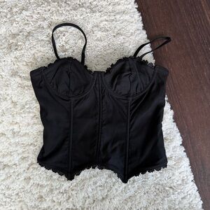 Black Lace Trim Corset Top
